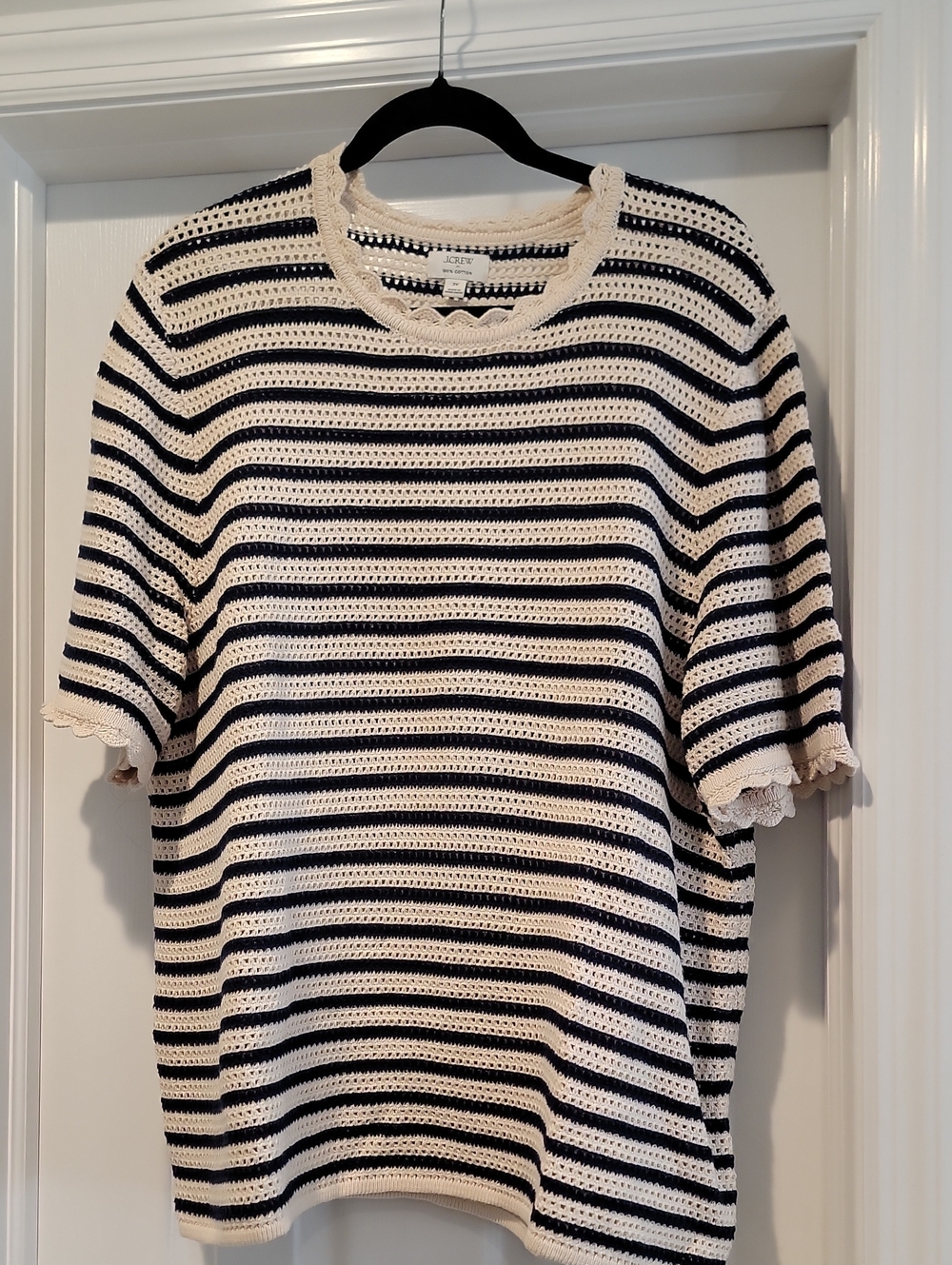 J.Crew Crochet Striped Sweater Top Navy Cream Size 2X NWOT